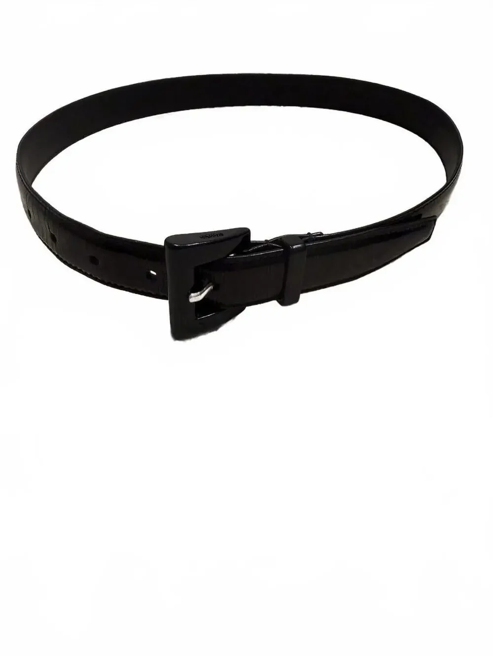 Prada Vintage 1990s Minimalist Smooth Black Patent‎ Leather Belt Square Buckle